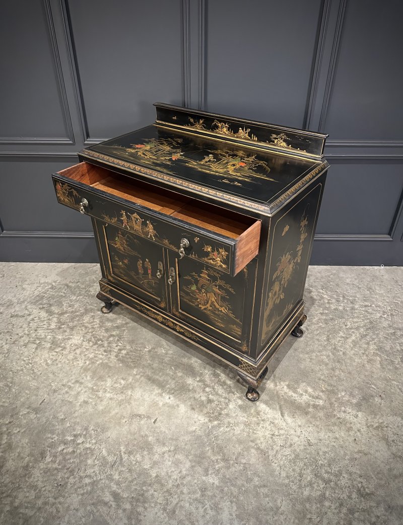Chinoiserie Black Lacquered Japanned Side Cabinet - Image 13