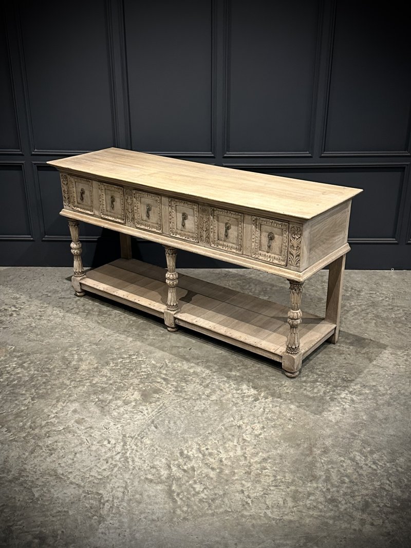 Carved Bleached Oak Potboard Dresser - Image 5