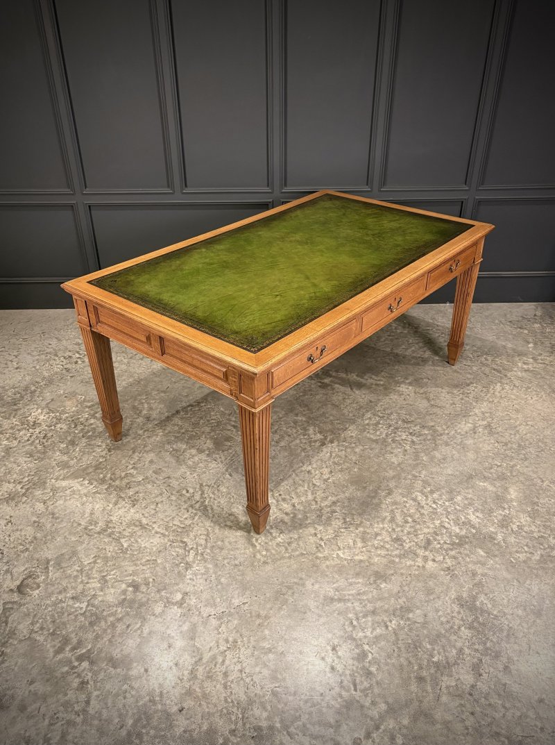 Large Oak & Leather Partners Writing Table (6ft x 3ft6) - Image 7