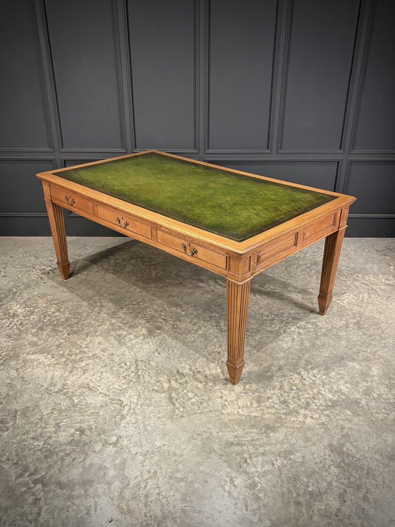 Large Oak & Leather Partners Writing Table (6ft x 3ft6) - Image 5