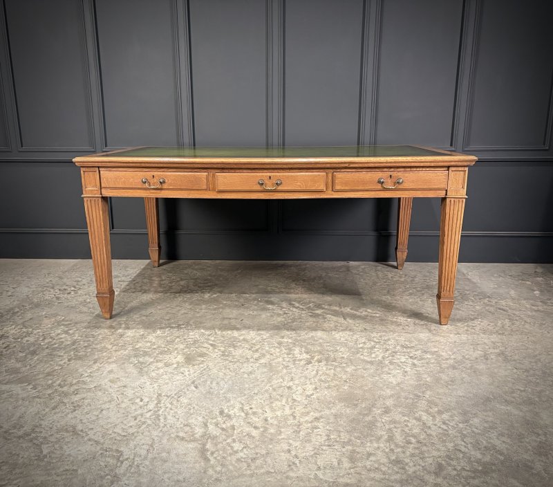 Large Oak & Leather Partners Writing Table (6ft x 3ft6) - Image 4