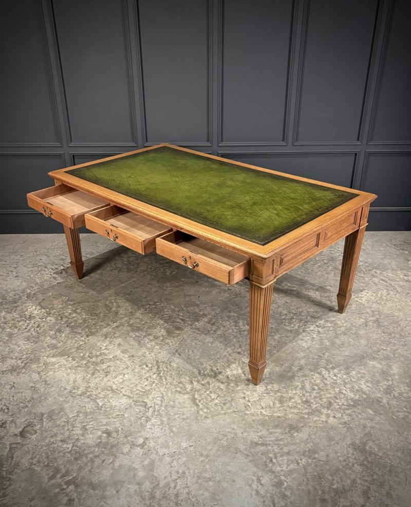 Large Oak & Leather Partners Writing Table (6ft x 3ft6) - Image 6
