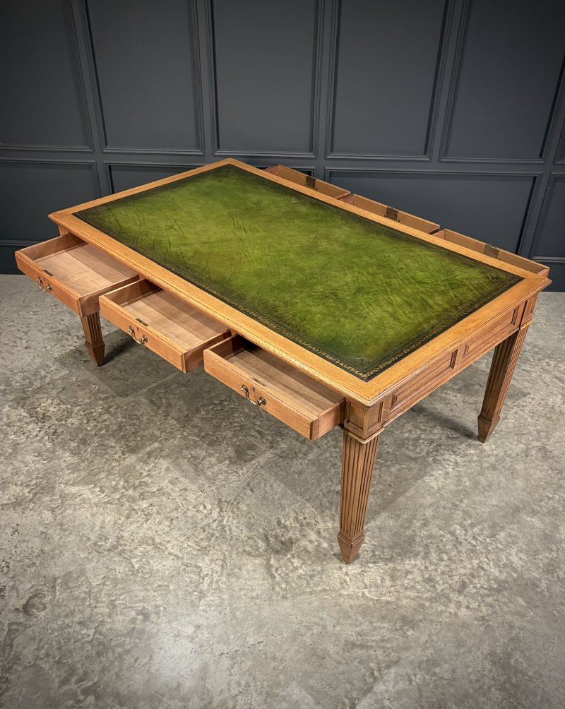 Large Oak & Leather Partners Writing Table (6ft x 3ft6) - Image 8