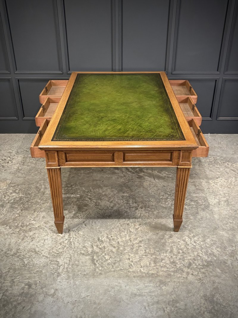 Large Oak & Leather Partners Writing Table (6ft x 3ft6) - Image 11