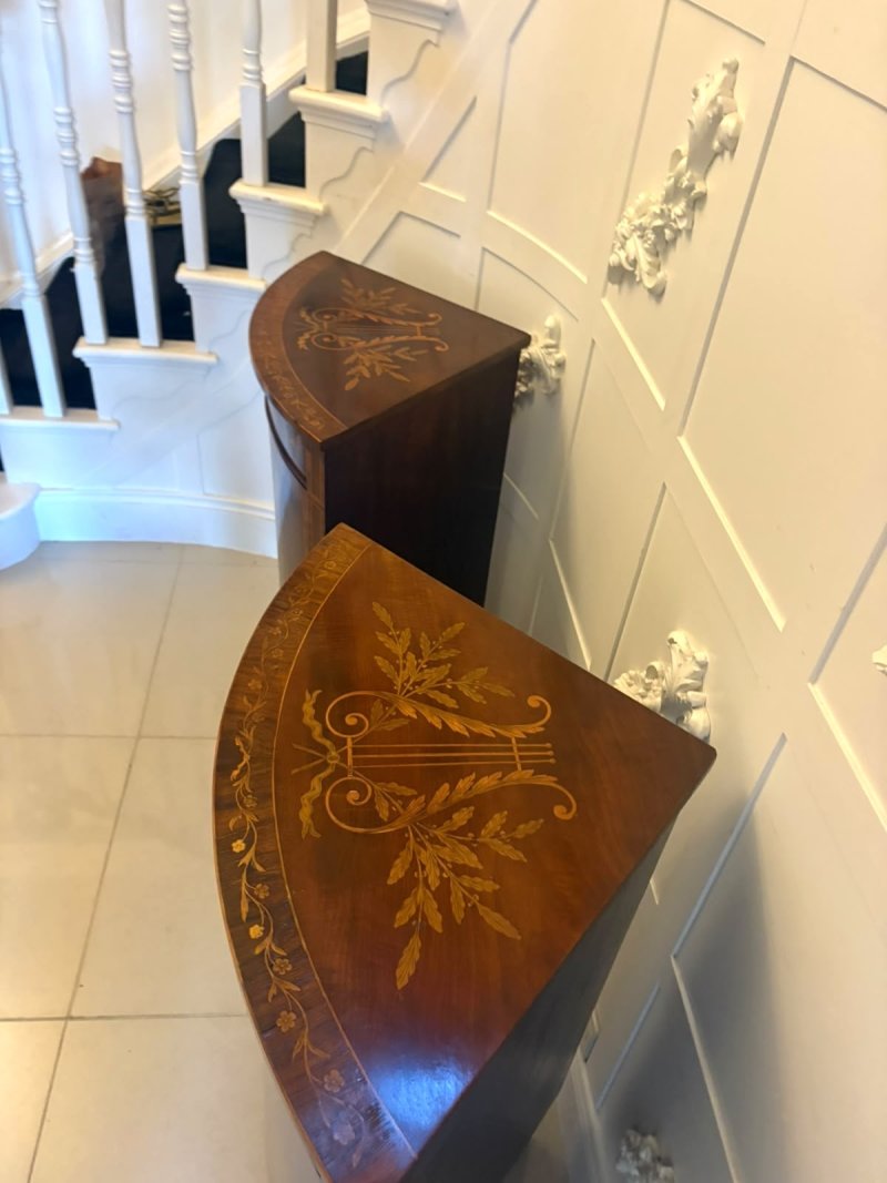 Antique Pair of English Victorian Marquetry Inlaid Mahogany Corner Cabinets - Image 6