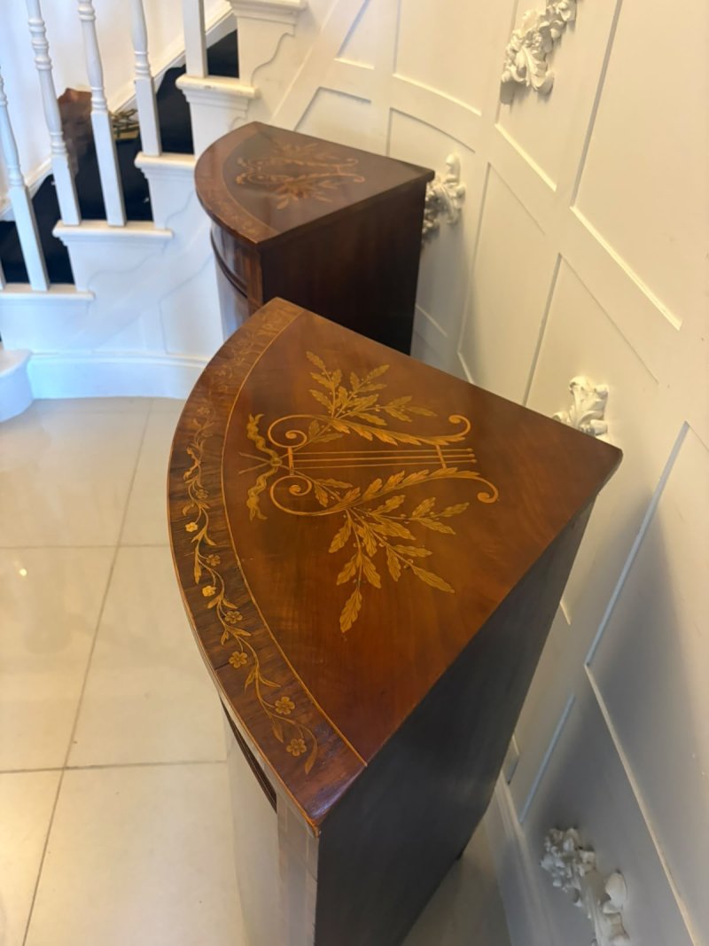 Antique Pair of English Victorian Marquetry Inlaid Mahogany Corner Cabinets - Image 10