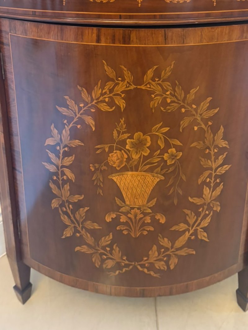 Antique Pair of English Victorian Marquetry Inlaid Mahogany Corner Cabinets - Image 12