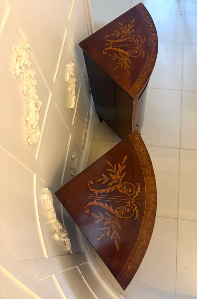 Antique Pair of English Victorian Marquetry Inlaid Mahogany Corner Cabinets - Image 13