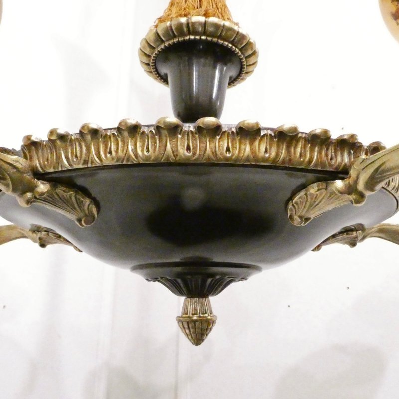 Art Deco Period Bronze & Alabaster Chandelier in the Empire Style - Image 6