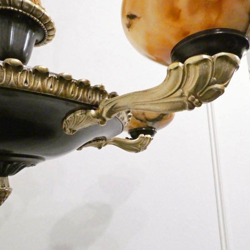 Art Deco Period Bronze & Alabaster Chandelier in the Empire Style - Image 9