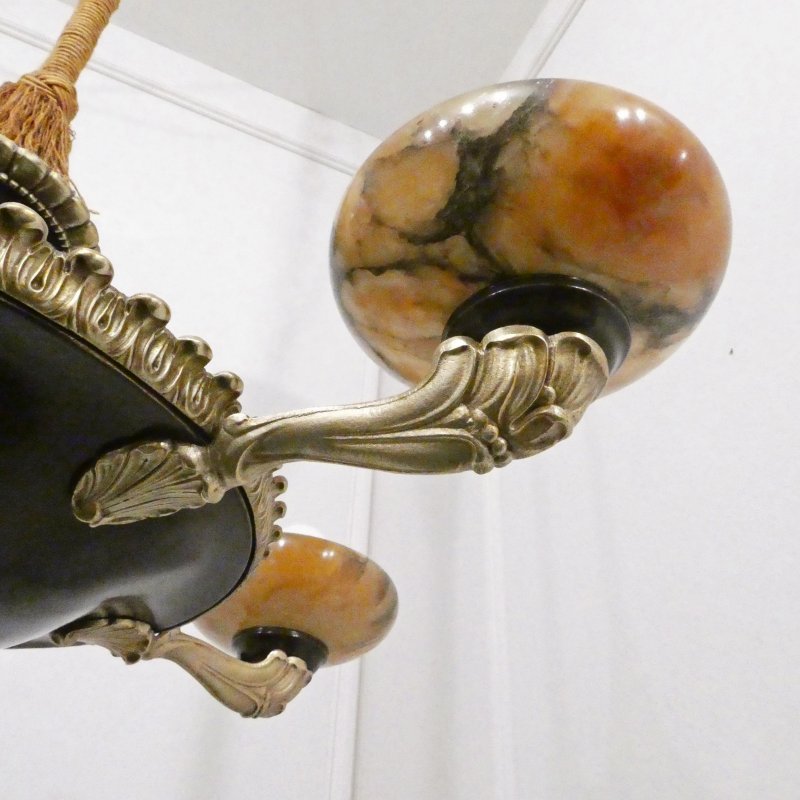 Art Deco Period Bronze & Alabaster Chandelier in the Empire Style - Image 8