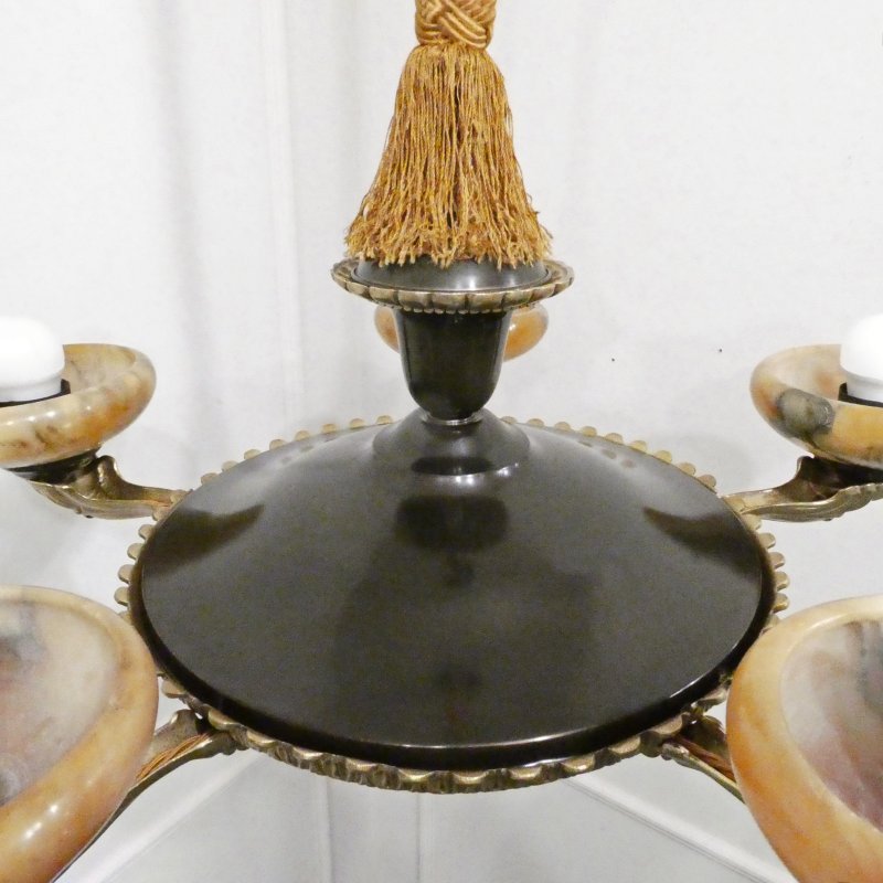 Art Deco Period Bronze & Alabaster Chandelier in the Empire Style - Image 12