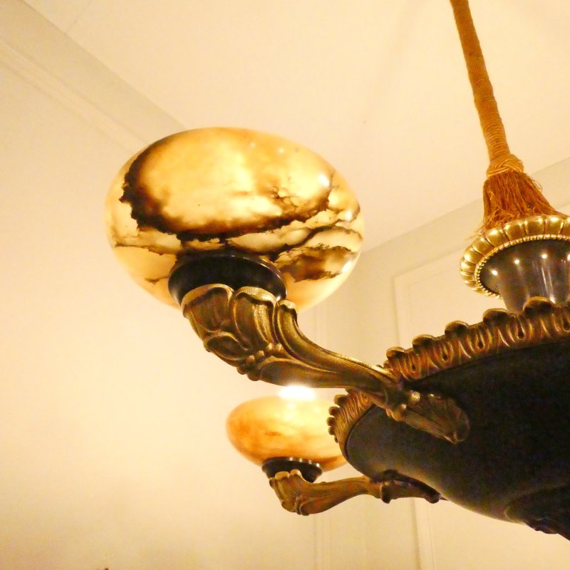 Art Deco Period Bronze & Alabaster Chandelier in the Empire Style - Image 4