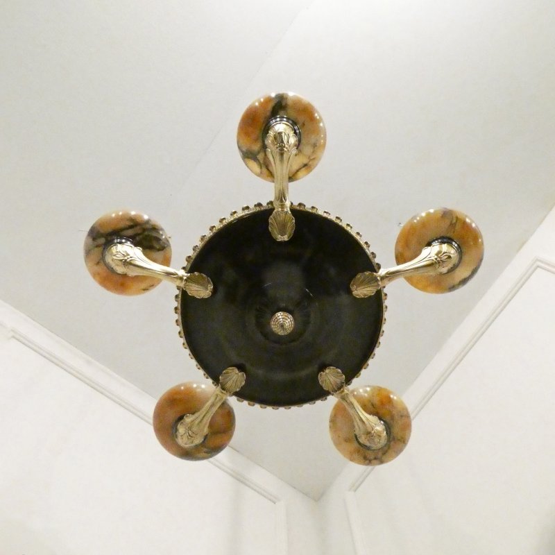 Art Deco Period Bronze & Alabaster Chandelier in the Empire Style - Image 17