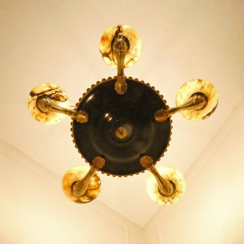 Art Deco Period Bronze & Alabaster Chandelier in the Empire Style - Image 18