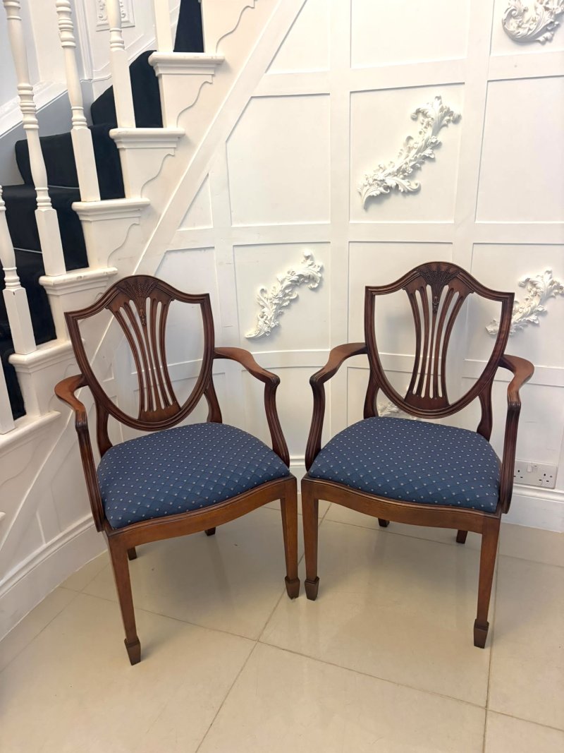 Antique Set of 12 Mahogany Shield Back Dining Chairs – 10 Dining Chairs & 2 Carvers - Image 4