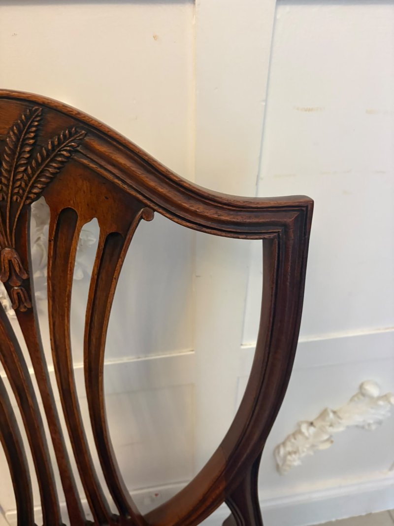 Antique Set of 12 Mahogany Shield Back Dining Chairs – 10 Dining Chairs & 2 Carvers - Image 8