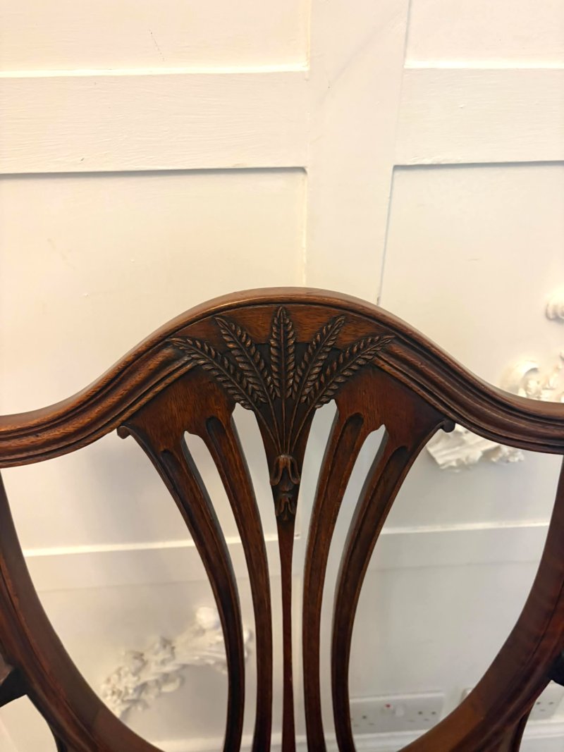 Antique Set of 12 Mahogany Shield Back Dining Chairs – 10 Dining Chairs & 2 Carvers - Image 9