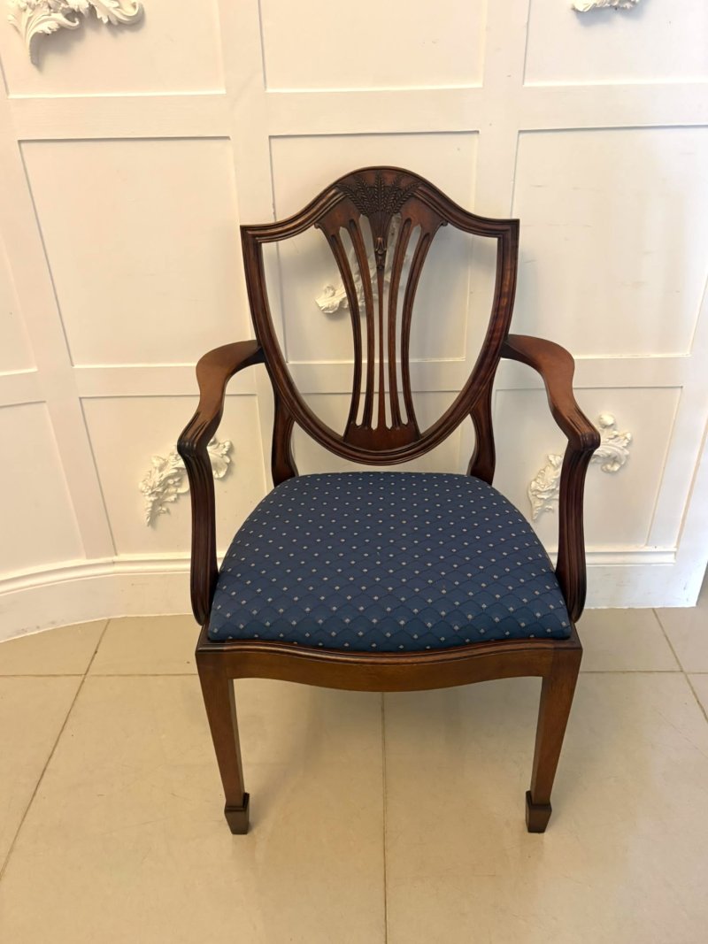 Antique Set of 12 Mahogany Shield Back Dining Chairs – 10 Dining Chairs & 2 Carvers - Image 21