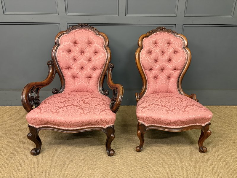 Pair of Victorian Walnut Nursing Chairs - Image 3