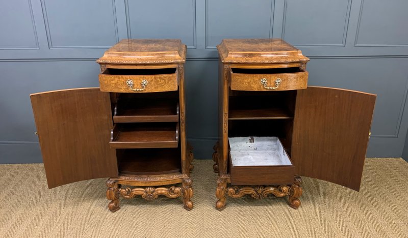 Tall Pair of Burr Walnut Pedestal Cupboards - Image 7