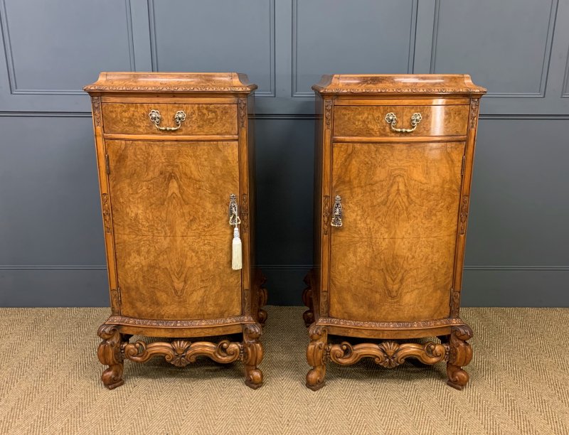 Tall Pair of Burr Walnut Pedestal Cupboards - Image 8