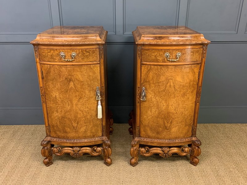 Tall Pair of Burr Walnut Pedestal Cupboards - Image 10