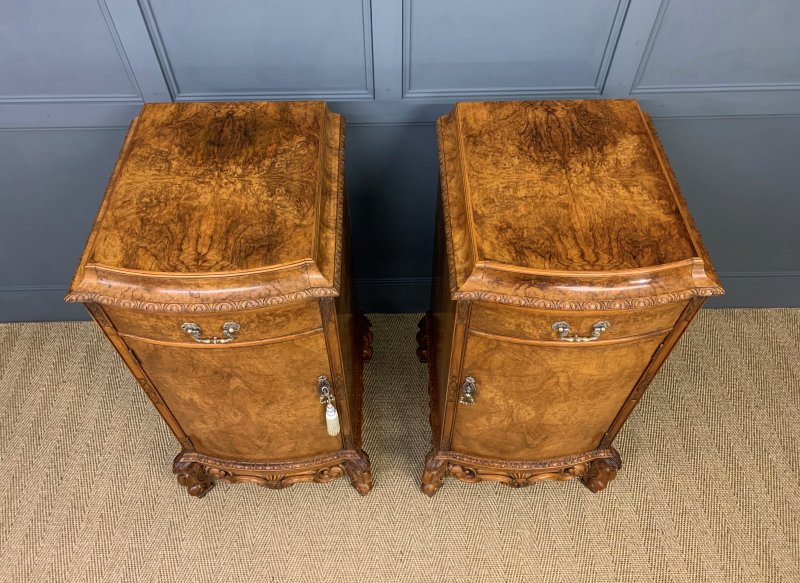 Tall Pair of Burr Walnut Pedestal Cupboards - Image 14