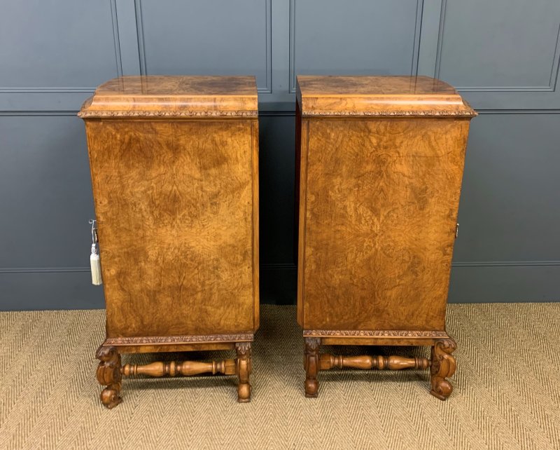 Tall Pair of Burr Walnut Pedestal Cupboards - Image 3