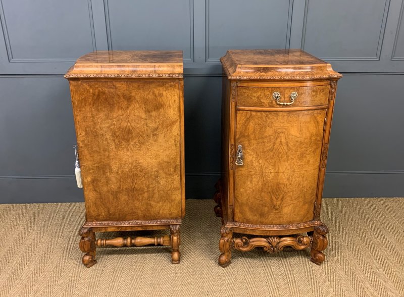 Tall Pair of Burr Walnut Pedestal Cupboards - Image 11