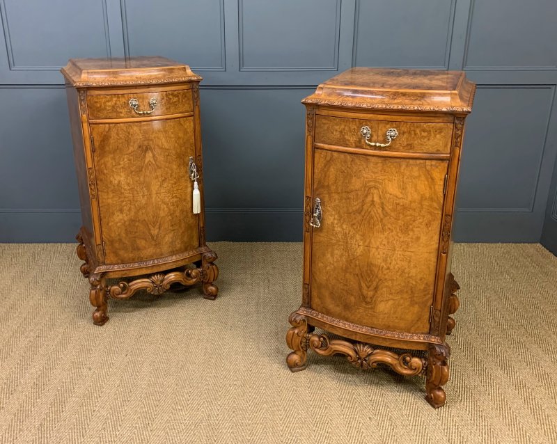 Tall Pair of Burr Walnut Pedestal Cupboards - Image 9