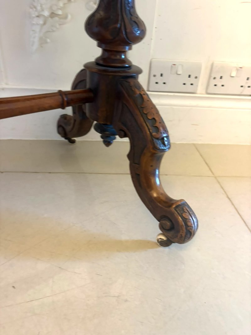 Antique Victorian Burr Walnut Carved Centre Table With Chess Top - Image 9