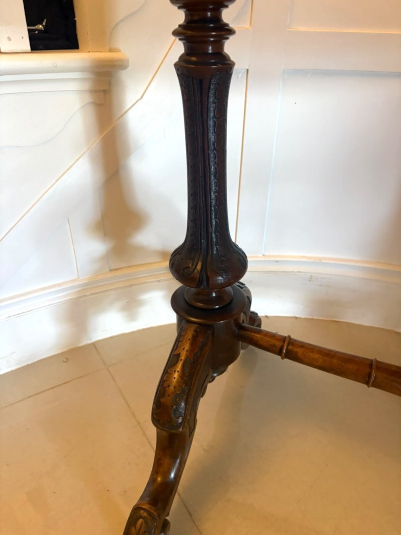 Antique Victorian Burr Walnut Carved Centre Table With Chess Top - Image 10