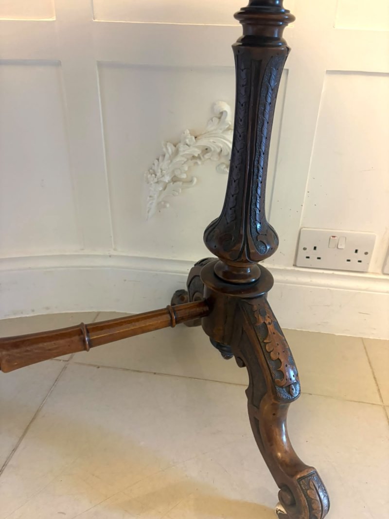 Antique Victorian Burr Walnut Carved Centre Table With Chess Top - Image 13