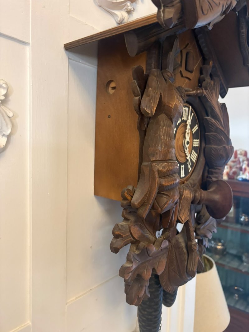 Antique Black Forest Carved Walnut Cuckoo Clock - Image 4