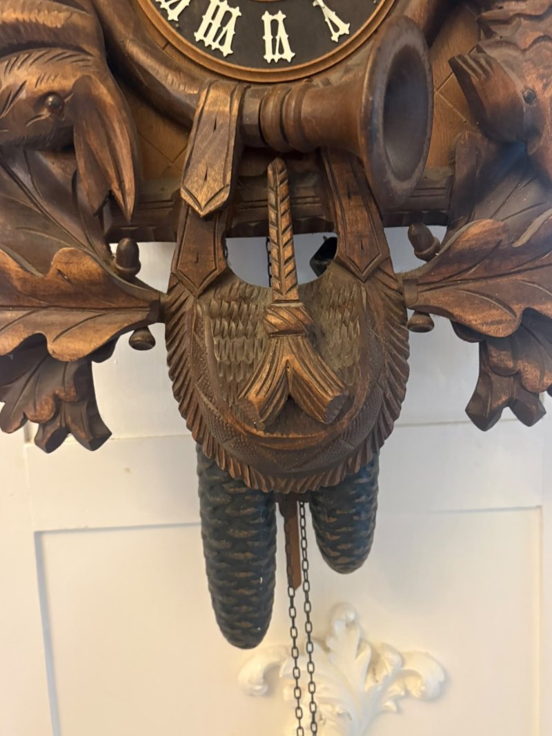 Antique Black Forest Carved Walnut Cuckoo Clock - Image 6