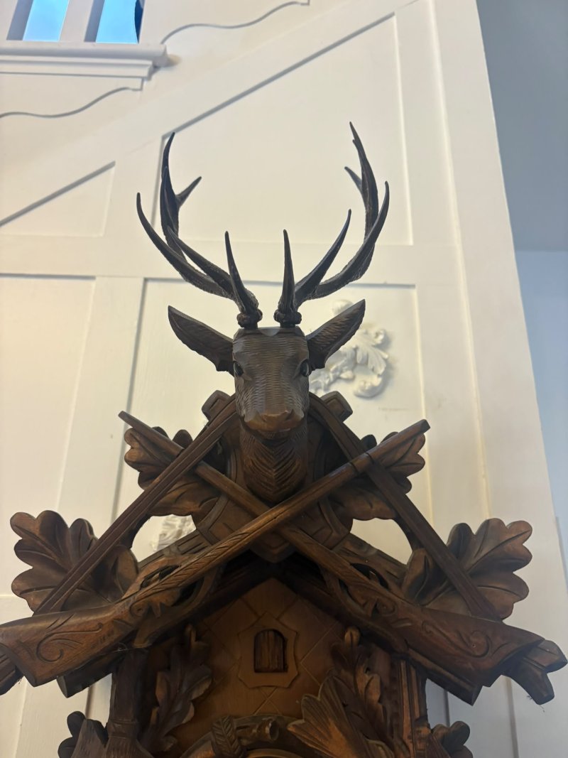 Antique Black Forest Carved Walnut Cuckoo Clock - Image 8