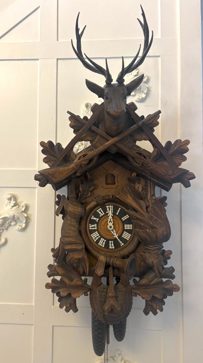 Antique Black Forest Carved Walnut Cuckoo Clock - Image 9