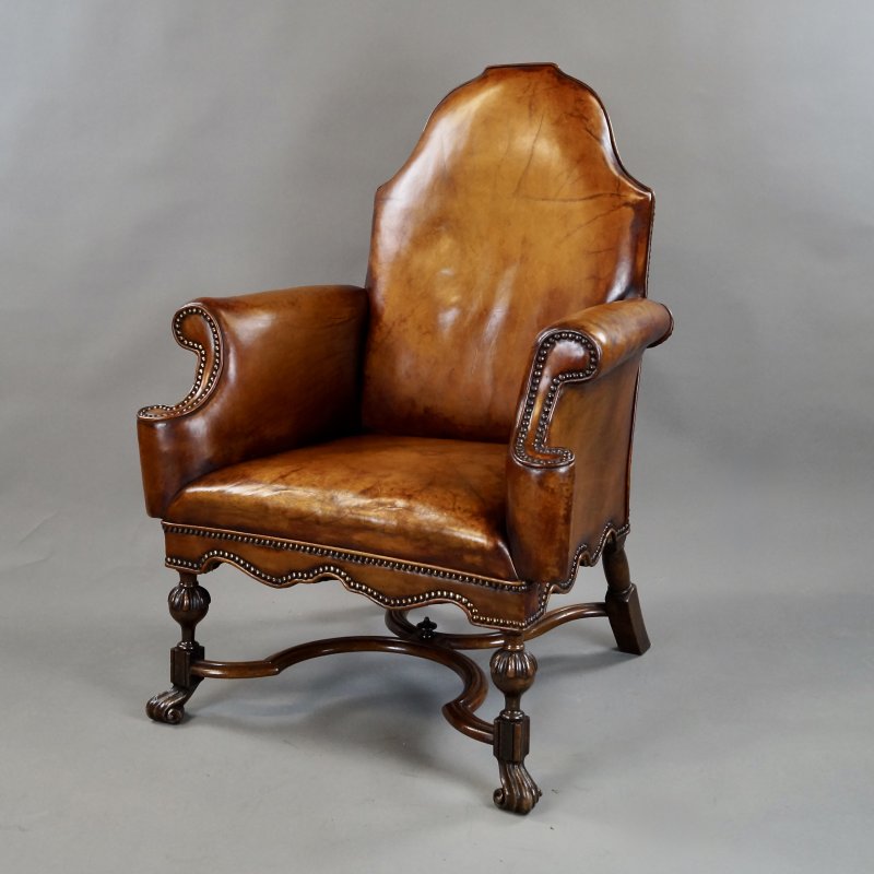 A 18Th Century Style Walnut & Leather Arm Chair - Image 2