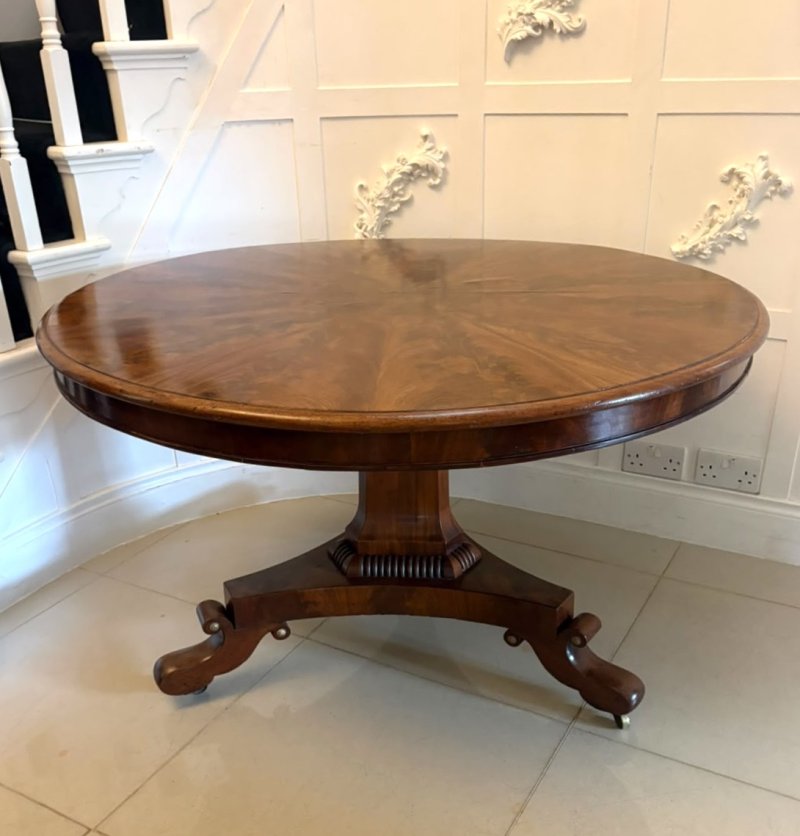 Antique Regency Figured Mahogany 6 Seater Circular Tilt-Top Dining Centre Table - Image 4