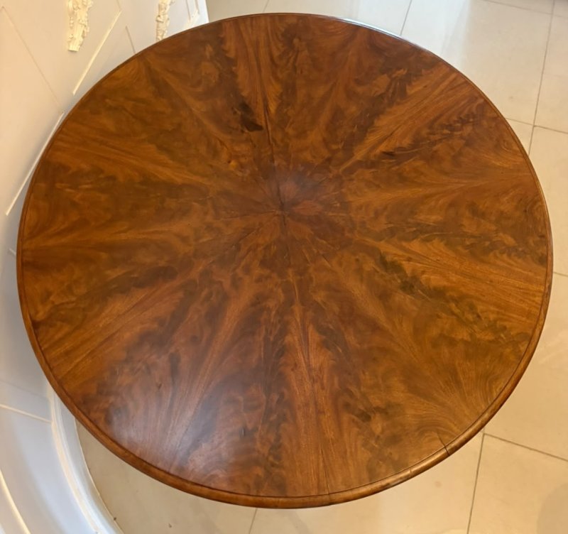 Antique Regency Figured Mahogany 6 Seater Circular Tilt-Top Dining Centre Table - Image 6