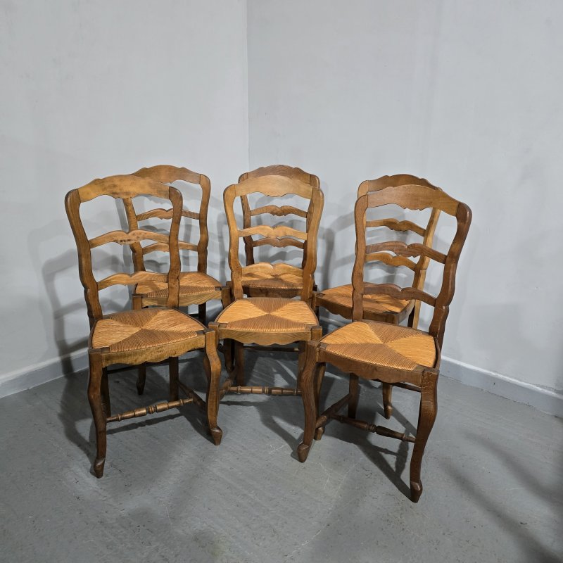 Set Six French Rustic Kitchen Farmhouse Dining Chairs - Image 2