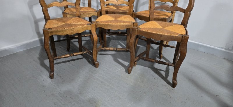 Set Six French Rustic Kitchen Farmhouse Dining Chairs - Image 3