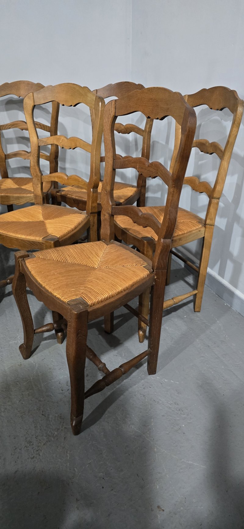 Set Six French Rustic Kitchen Farmhouse Dining Chairs - Image 5