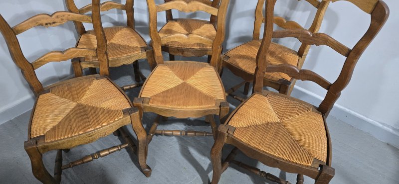 Set Six French Rustic Kitchen Farmhouse Dining Chairs - Image 4
