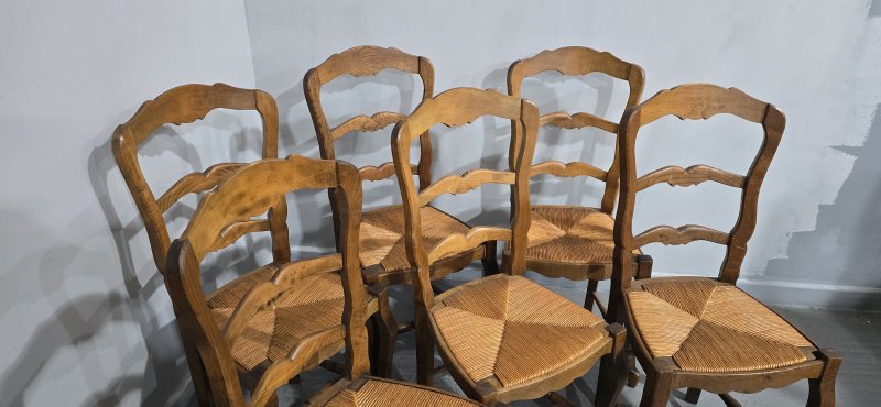 Set Six French Rustic Kitchen Farmhouse Dining Chairs - Image 7