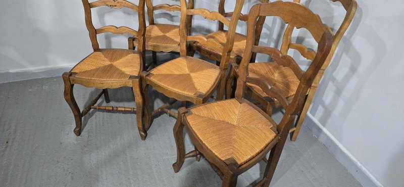 Set Six French Rustic Kitchen Farmhouse Dining Chairs - Image 6