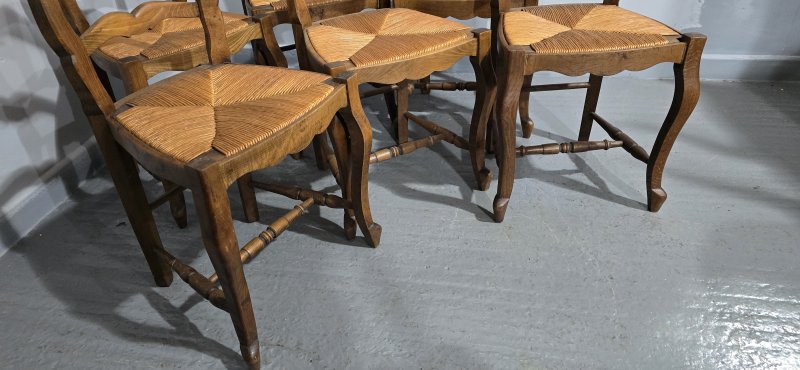 Set Six French Rustic Kitchen Farmhouse Dining Chairs - Image 8