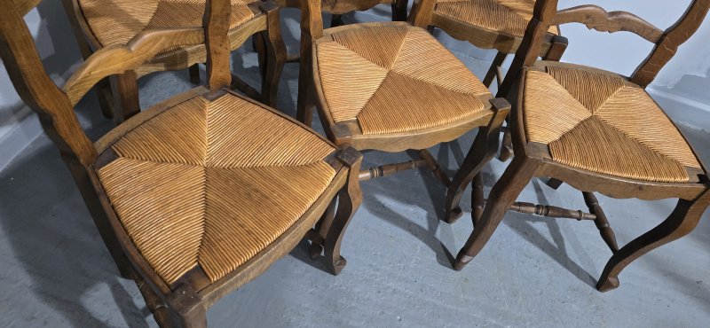 Set Six French Rustic Kitchen Farmhouse Dining Chairs - Image 10