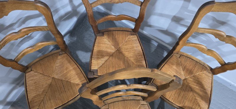 Set Six French Rustic Kitchen Farmhouse Dining Chairs - Image 9